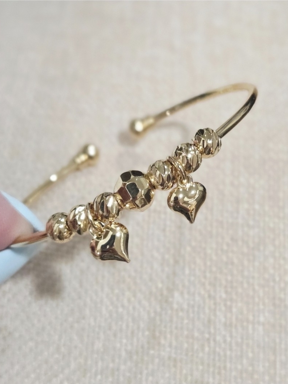 Gold Heart Charm Beaded Cuff Bracelet - Women Jewelry
